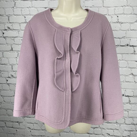 Talbots Purple Wool Blend Snapped Ruffle Closure Jacket Pockets Unlined Size 16 - Picture 1 of 14